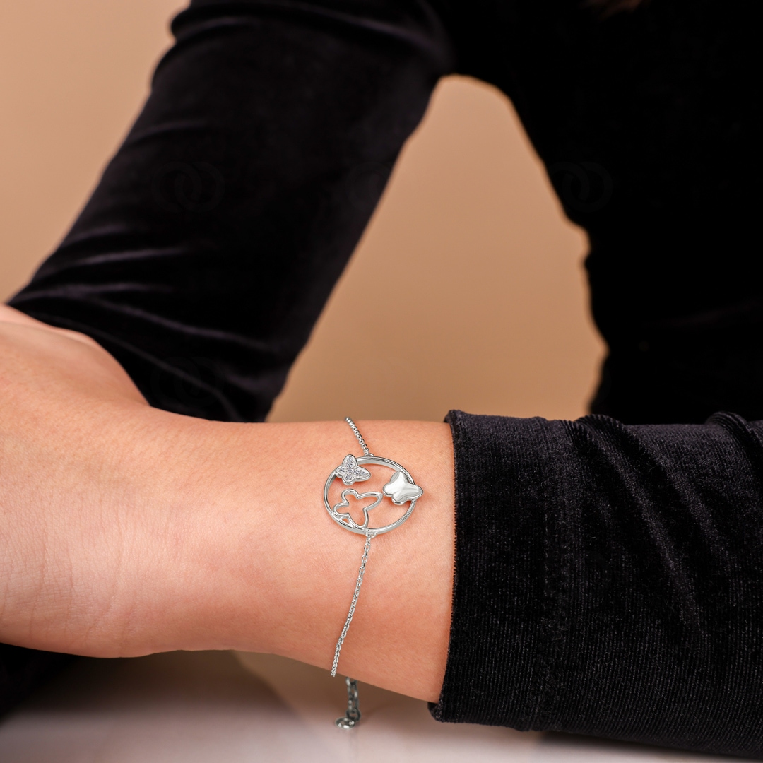 Armband 925 Silber rhodiniert Schmetterlinge mit Zirkonia 19cm