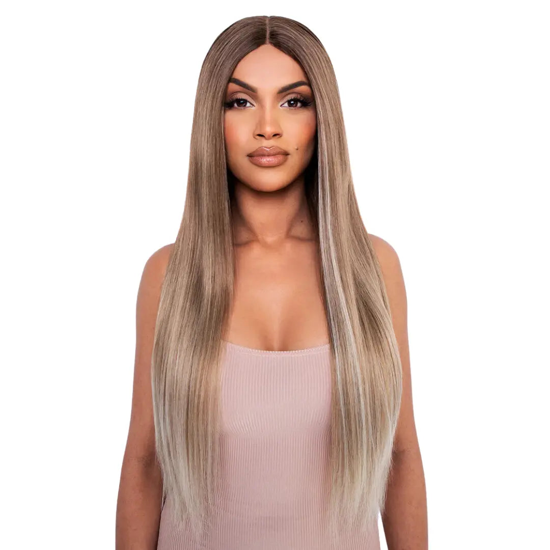 The Pia Poker Straight Face Framed Balayage Blonde Lace Front Wig
