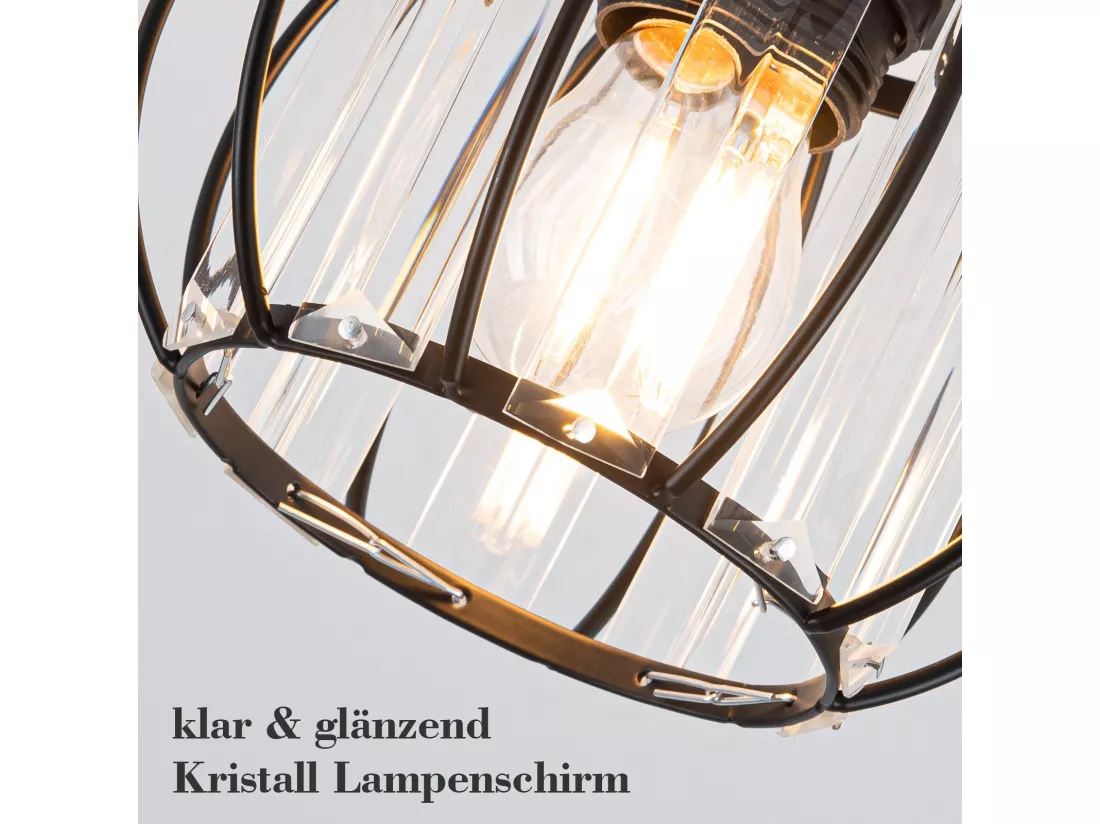 NETTLIFE Plafonnier Cristal Noir Moderne E27 Lampe de Cuisine Vintage avec Cadre en Métal