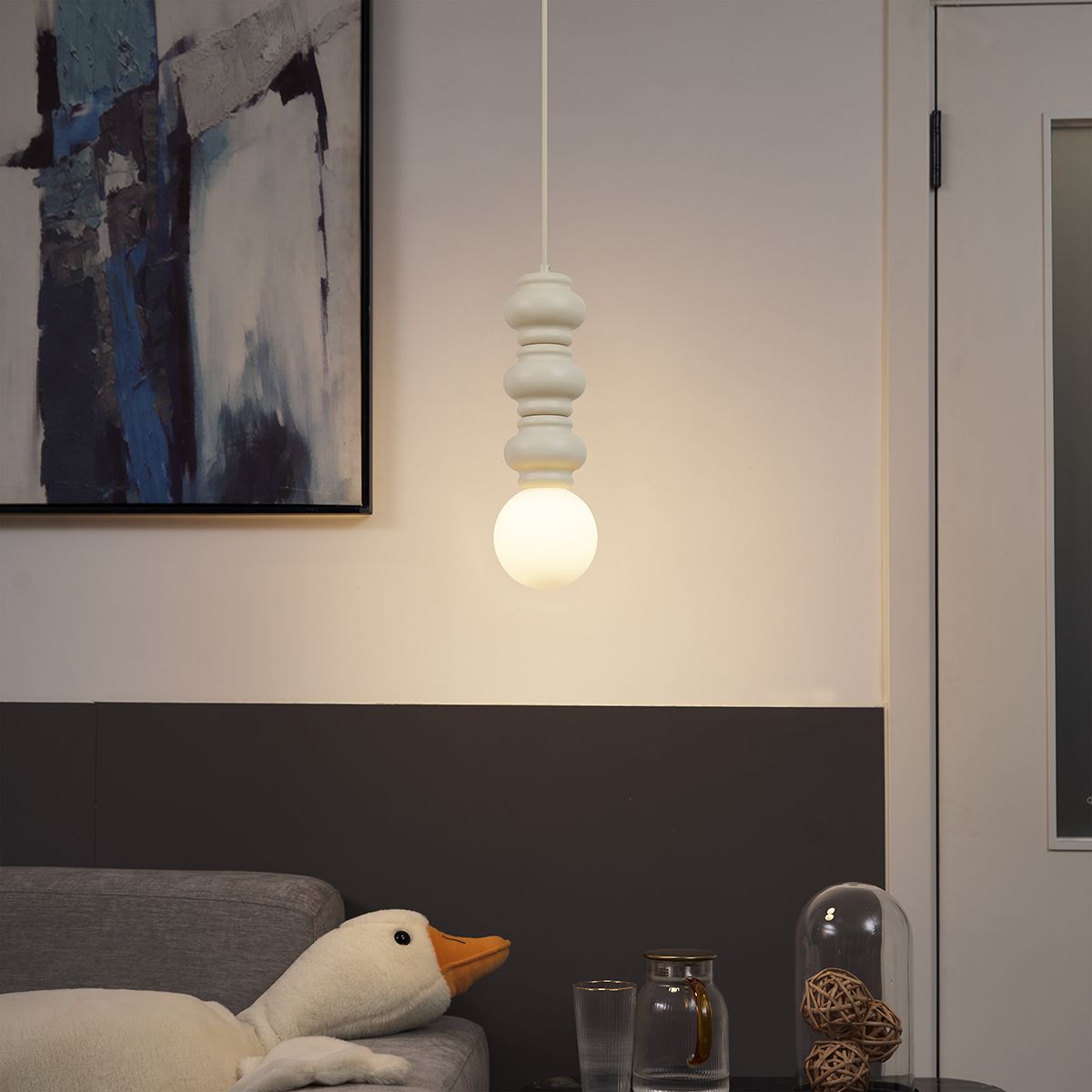 Retro hanglamp beige met mat glas - Fedde