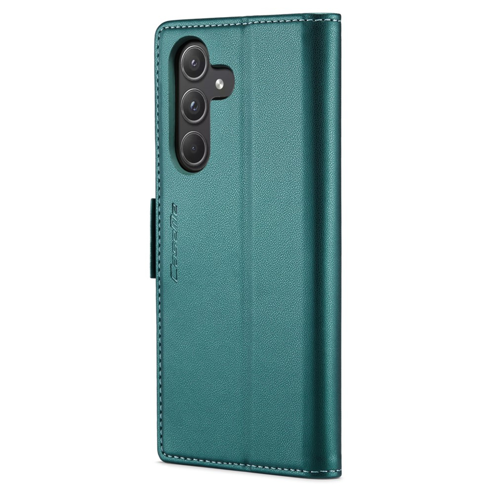 Samsung Galaxy A55 Leder Tasche Flip Wallet Etui mit Kartenfächern Litchi Look (RFID Schutz) - Grün