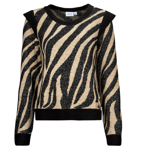 Vila - VISPARKLE L/S GLITTER KNIT TOP - Noir / Blanc
