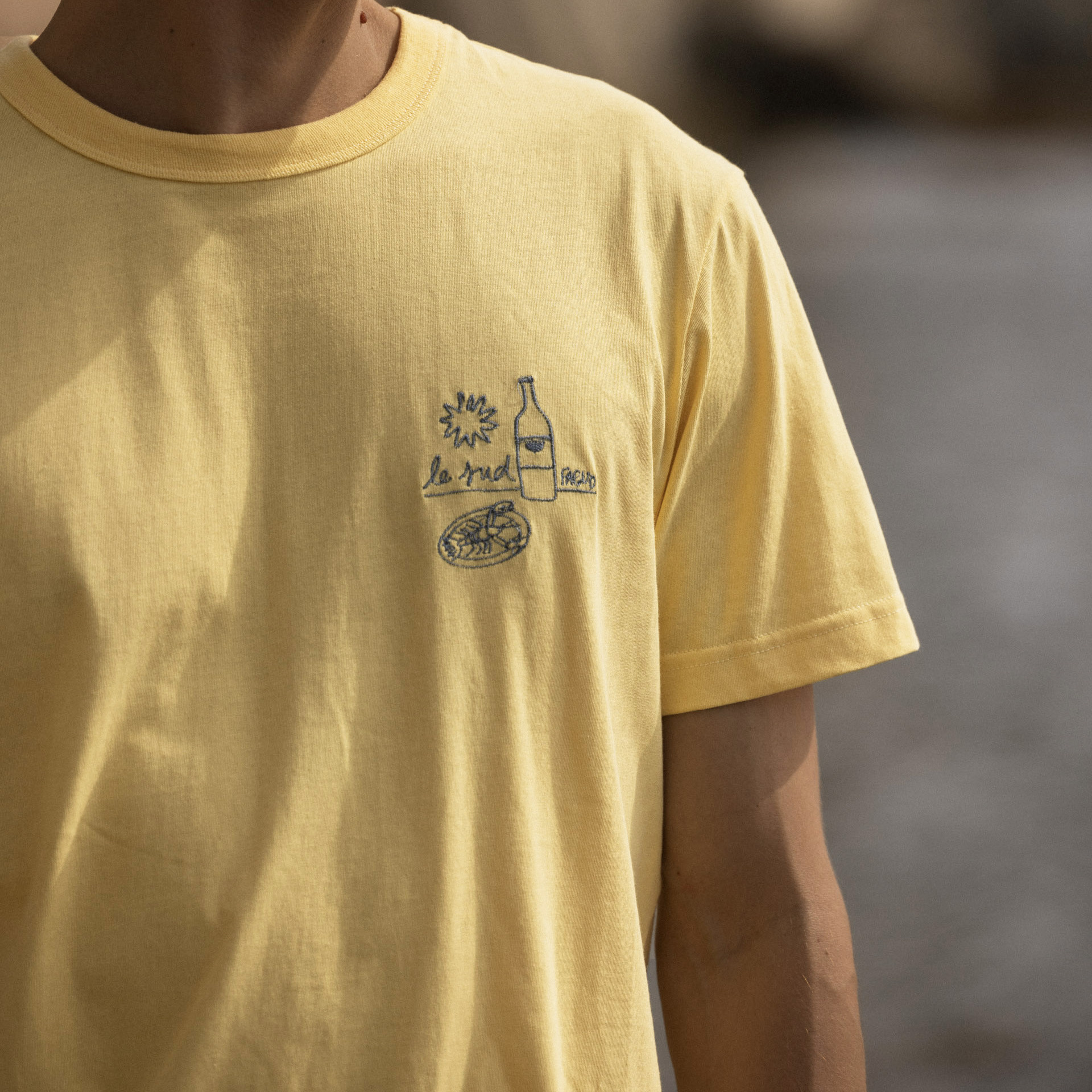 T-shirt jaune broderie le sud coton et coton recyclé - modèle lugny