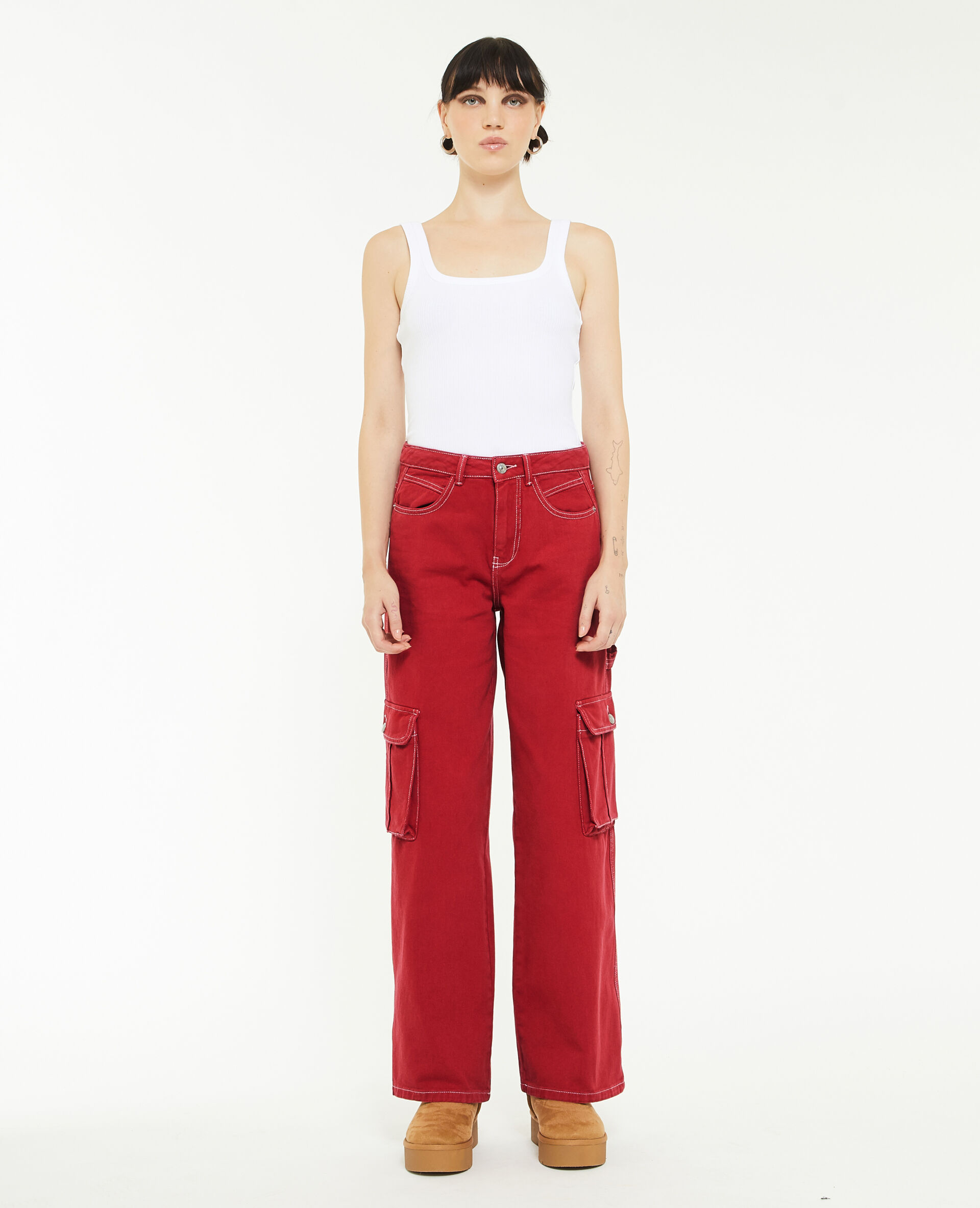 Pantalon cargo droit - Rouge