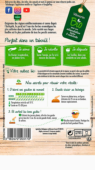 Graines de Persil géant Vilmorin Italie Bio