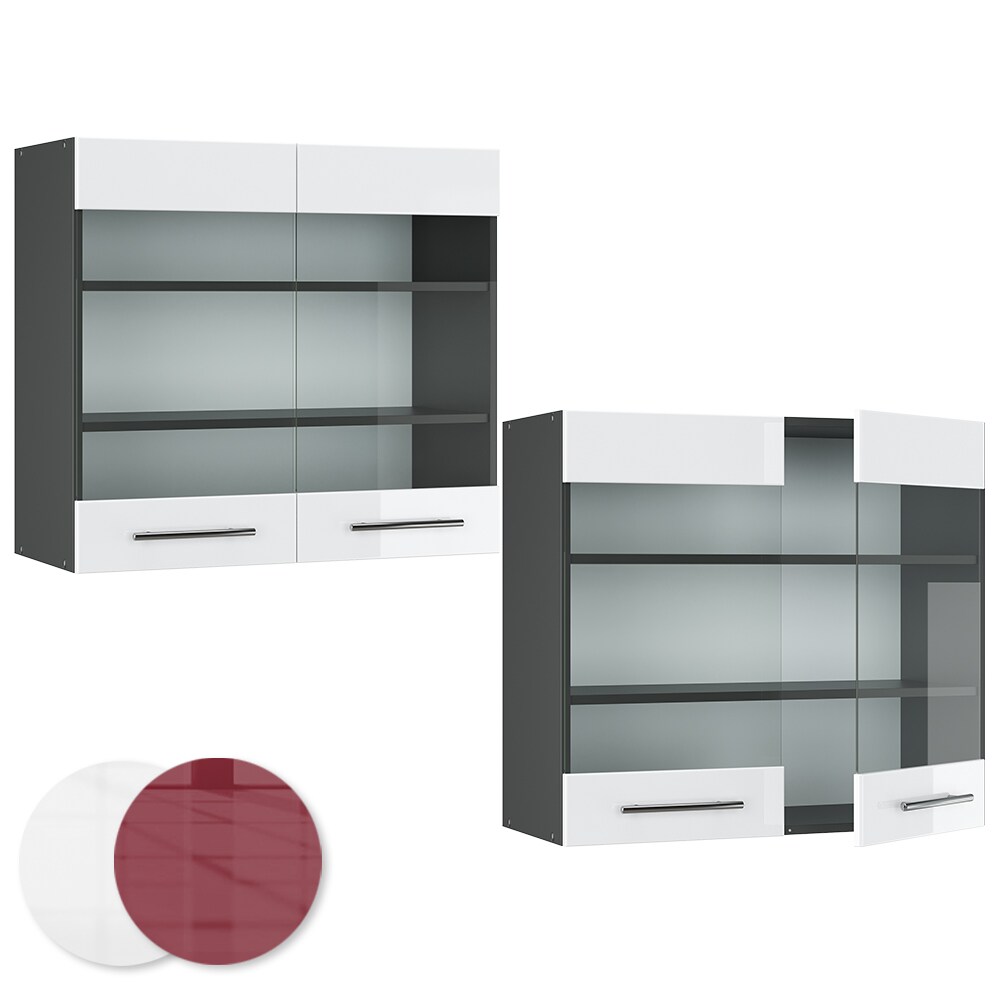 VICCO Hängeglasschrank 80 cm Weiß Hochglanz Küchenschrank Hängeschrank Küchenzeile Fame-Line