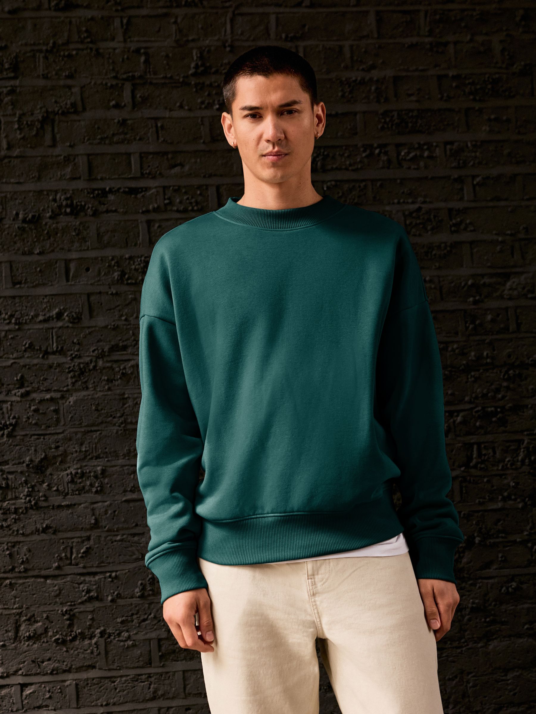 Groen - Groot - Dik sweatshirt met ronde hals en hoog katoengehalte