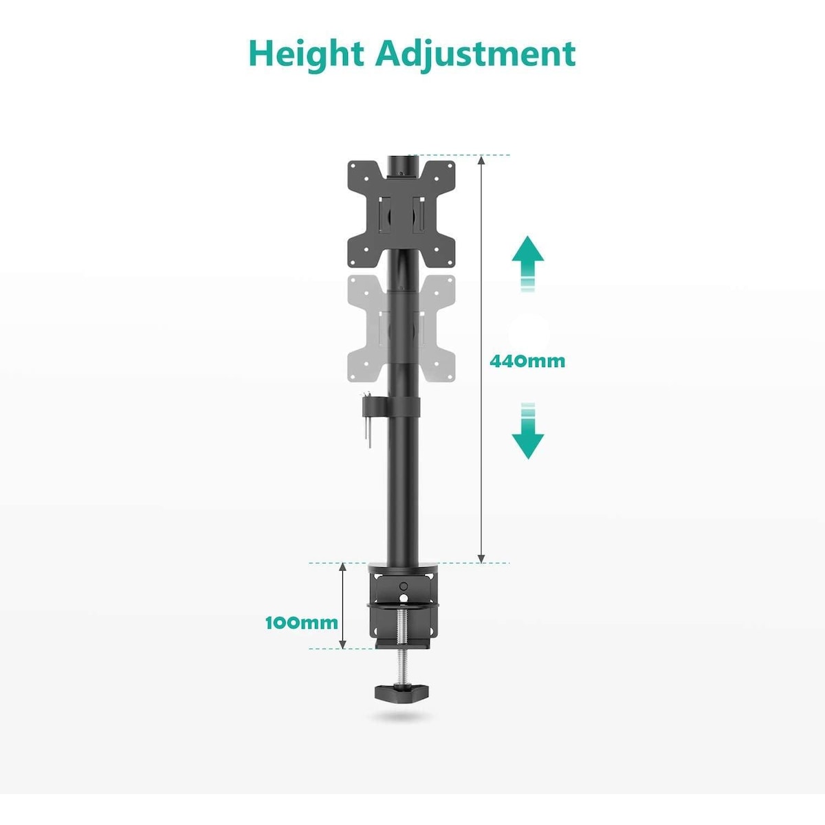 NÖRDIC Monitorarm Table Bracket for 1 Monitor 13-32 med Justerbar høyde Rotatbar og vippbar, Stål, Svart, Skjermbrakett VESA 75 og 100