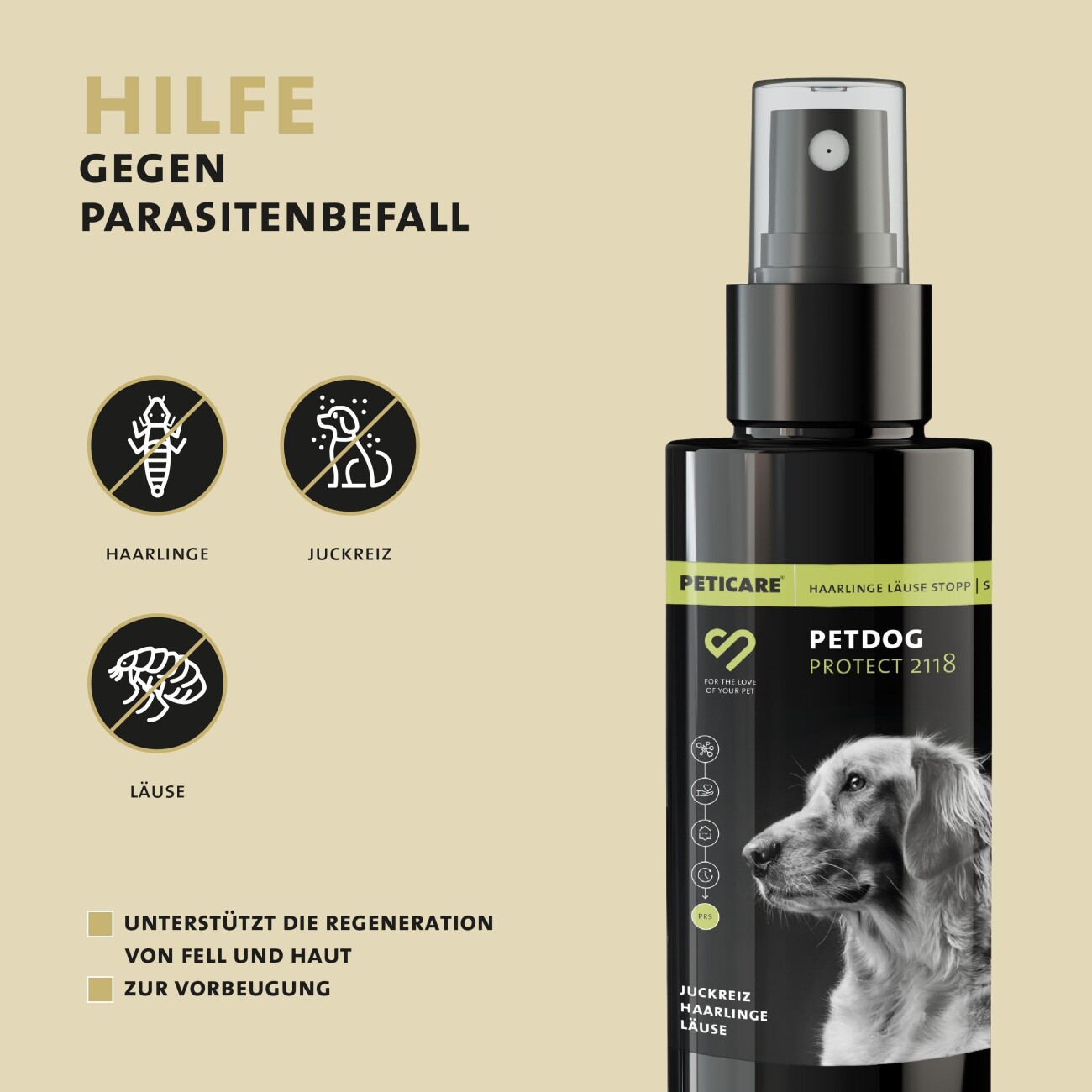 Peticare Anti-Läuse & Haarlinge Spray für Hunde, lindert effektiv Juckreiz 100 ml