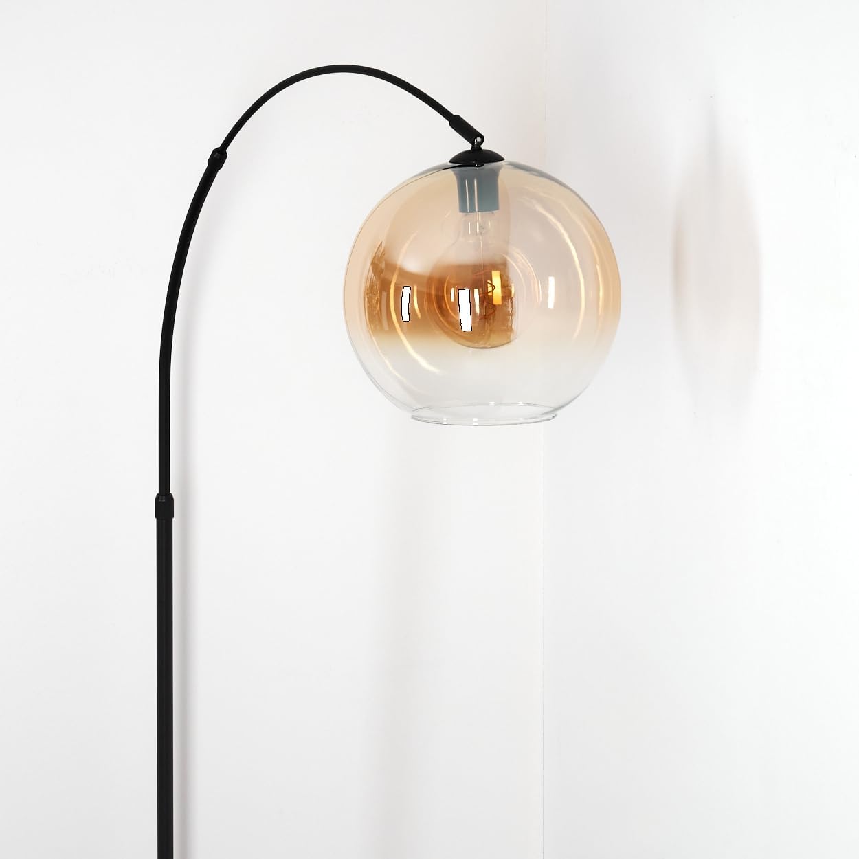 HOFSTEIN Stehleuchte Koyoto, Stehlampe aus Metall/Glas in Schwarz/Bernstein/Klar mit Marmorfuß, verstellbare Leuchte im Retro-Design (Schirm Ø 30 cm), Fußschalter, E27, Wohnzimmer, Schlafzimmer, Flur