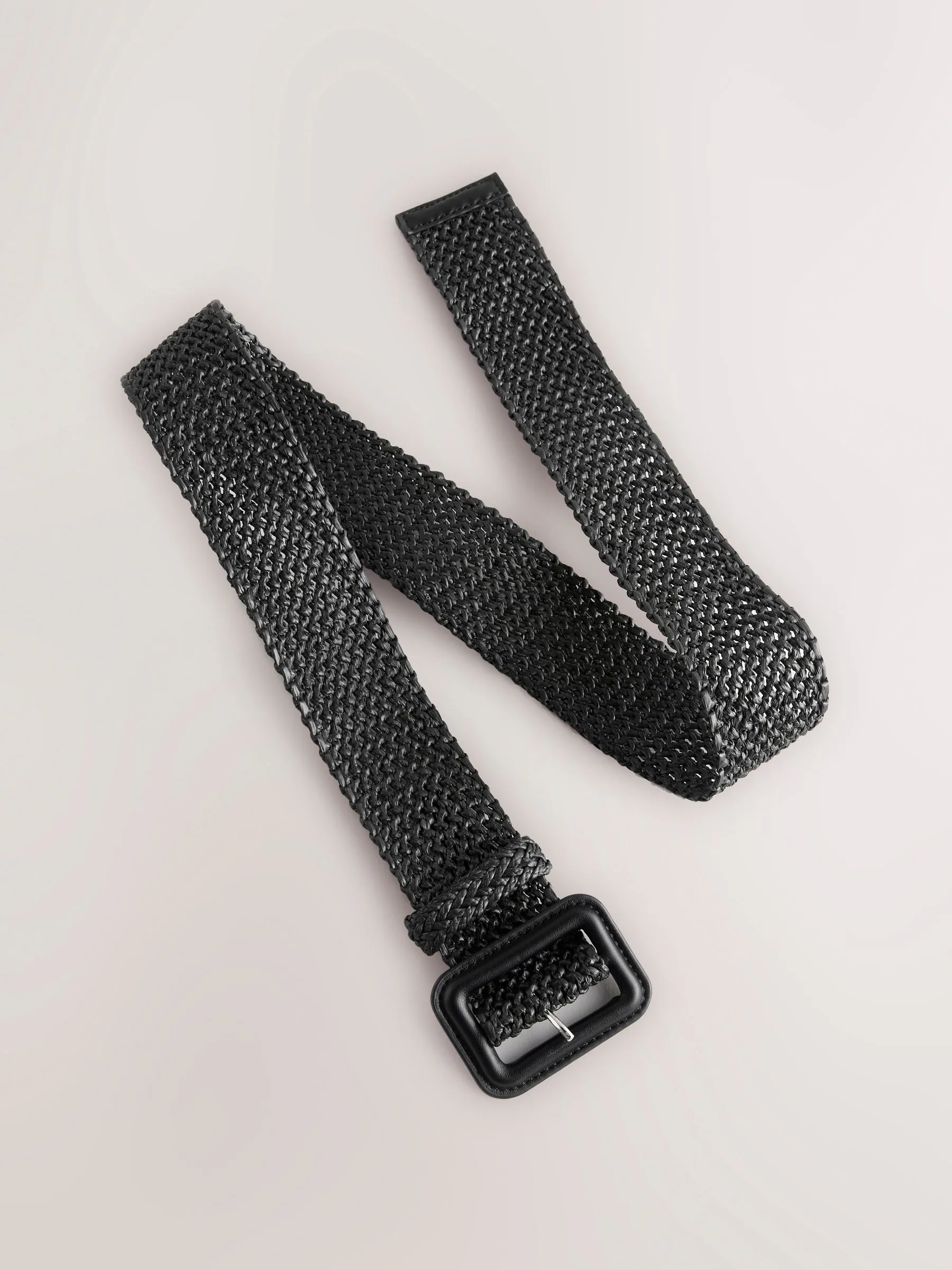 Zwart - Wide Raffia Effect Belt