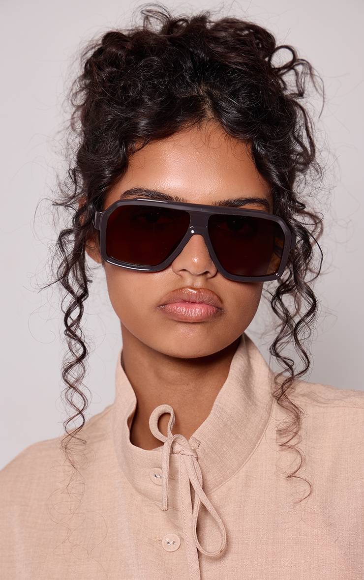 Chocolat Lunettes De Soleil Aviateur Surdimensionnées À Monture Épaisse