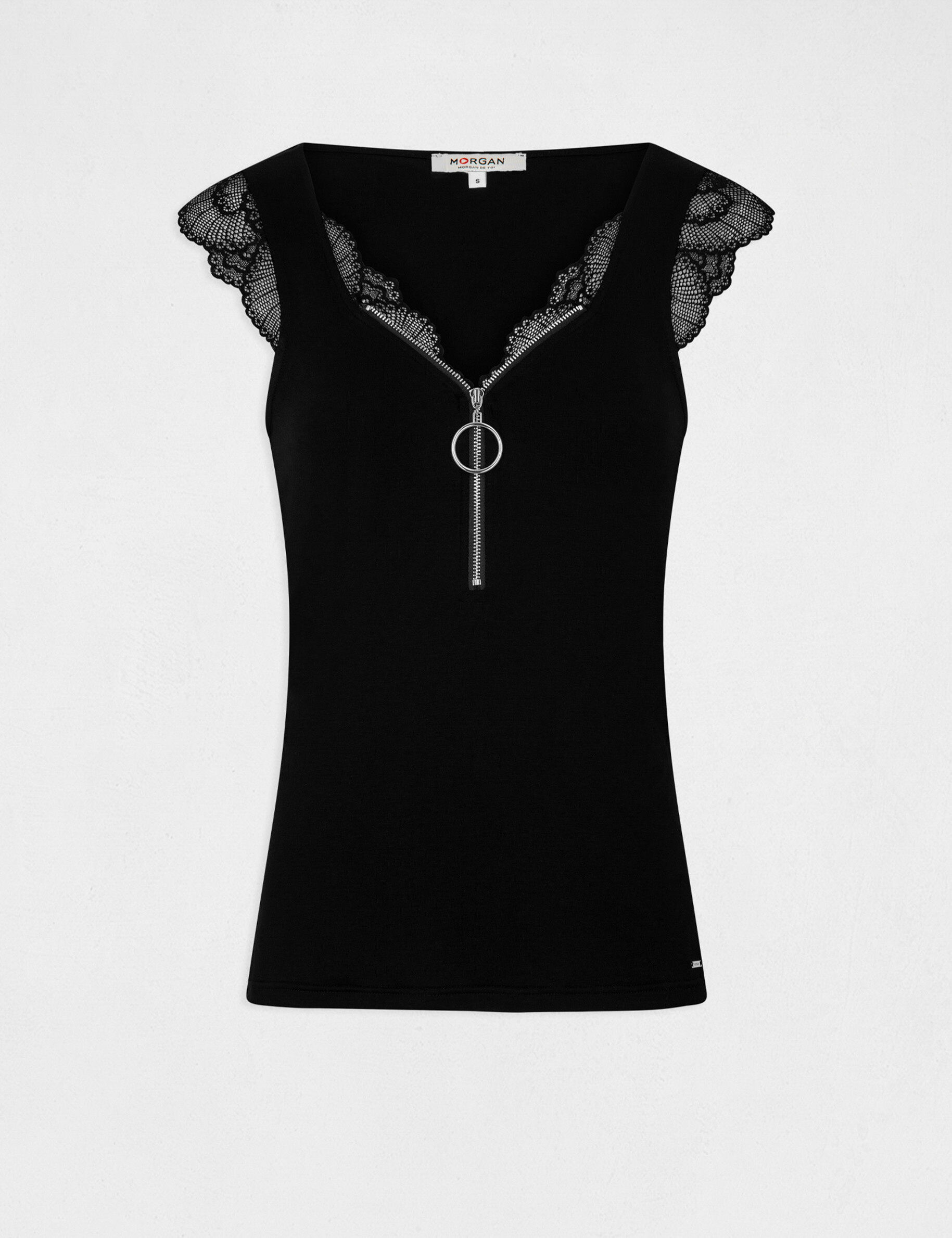 Débardeur bretelles larges détail zippé noir femme - noir