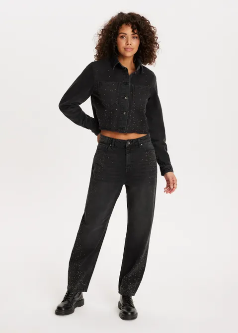 Rhinestone denim blouse zwart (ZW.USED)