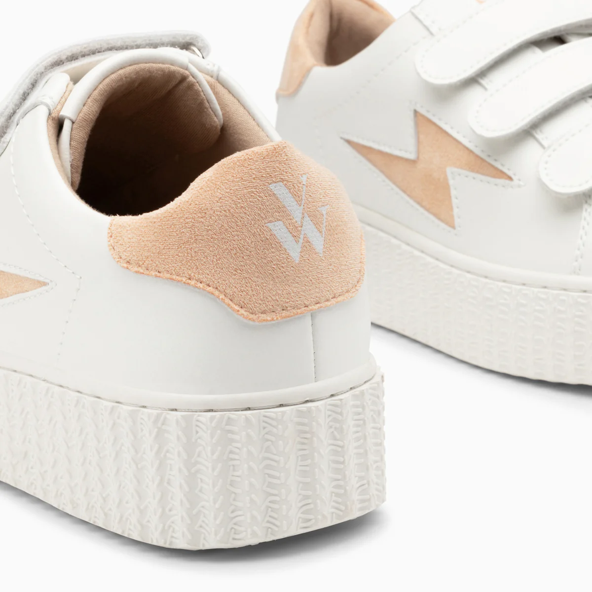 Sneakers-Baskets éclair Vicky blanc et orange pêche à scratchs