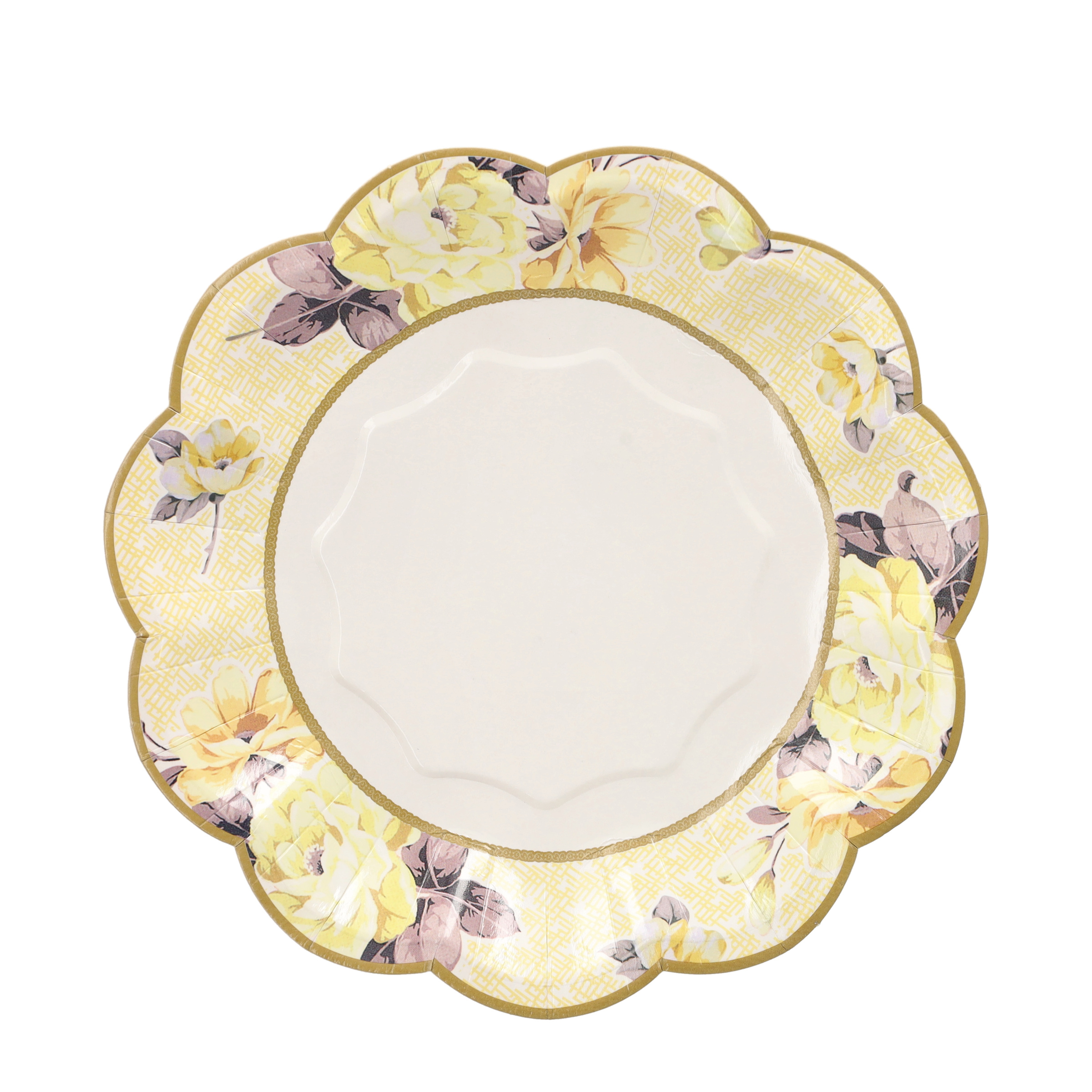 (48er Set) Ø17cm Einweg Teller Sommer Party Geschirr Vintage Tisch Dekoration - Blumen