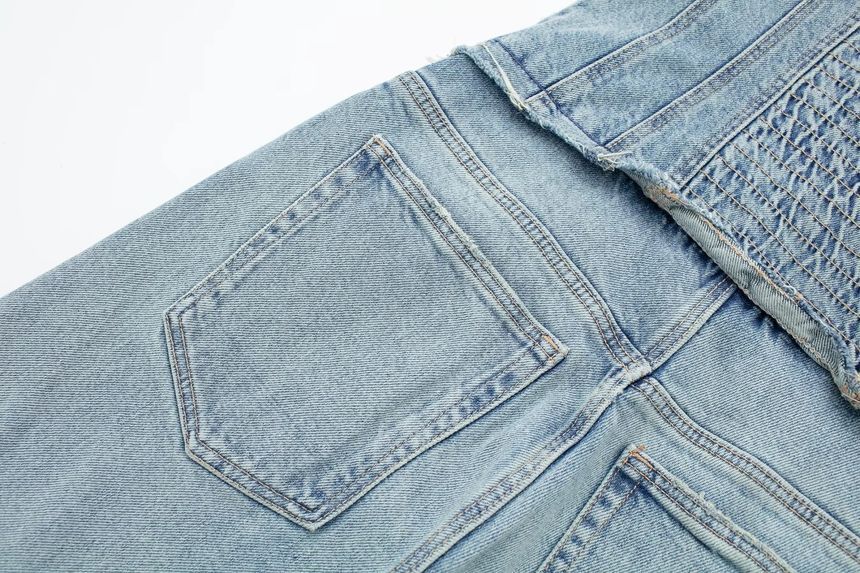 Avauntgardo - Strapless denim jumpsuit met wijde pijpen en wassing