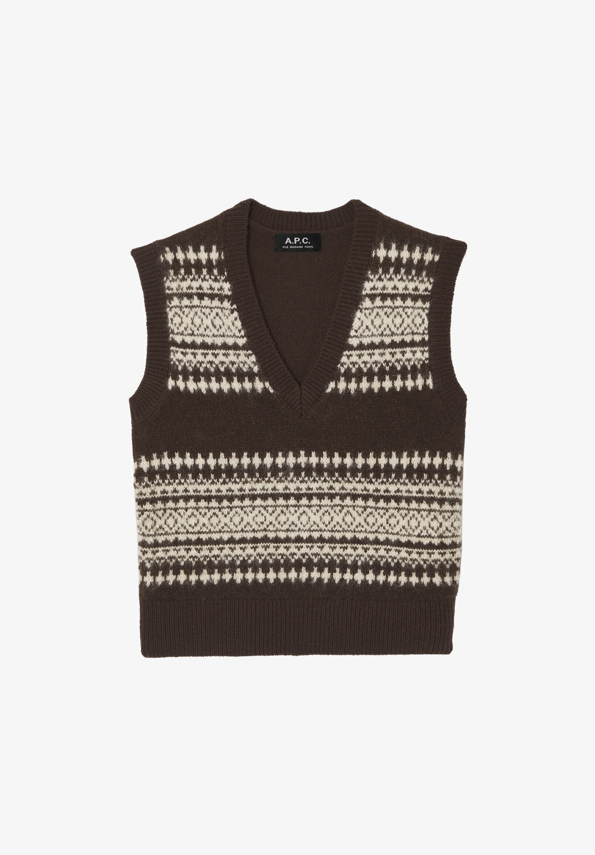 Pull sans manche à jacquard - Marron fonce chine