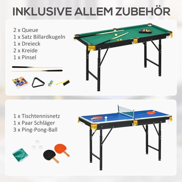 Multigame Spill Bord 2-I-1 Multifunksjonell Bordtennis Biljard Tilbehør Barn Tenåringer Voksne Stål 140X63X60-80Cm Grønn