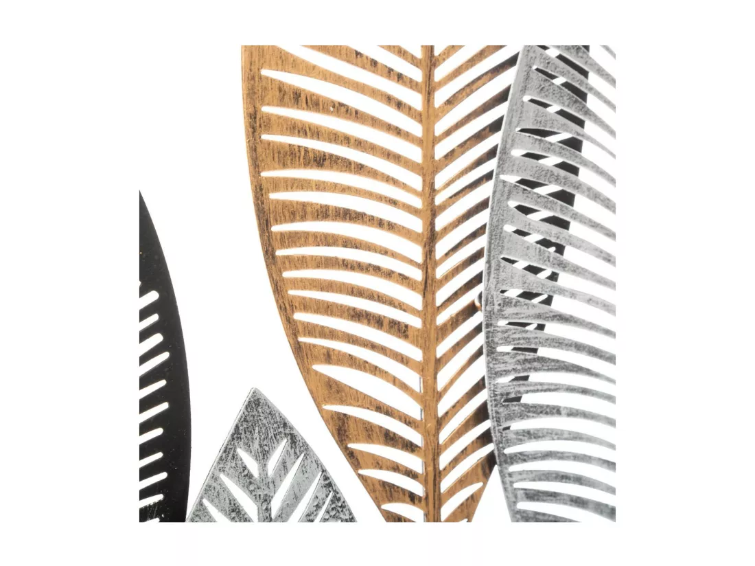 Décoration murale en métal Feuilles Noires et Dorées 37 x 65 cm