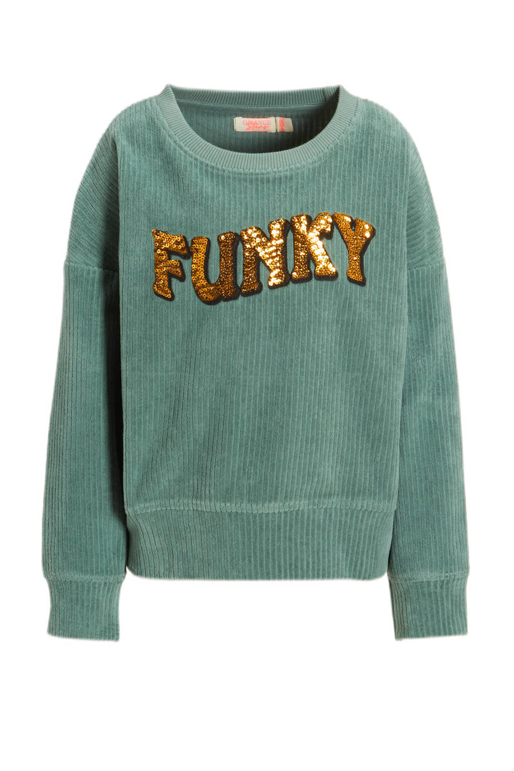 Orange Stars sweater Nila met tekstopdruk groen