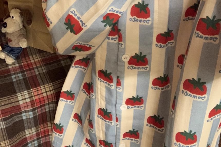 GOUB - Pyjamaset: overhemd met tomatenprint en knoopjes + broek