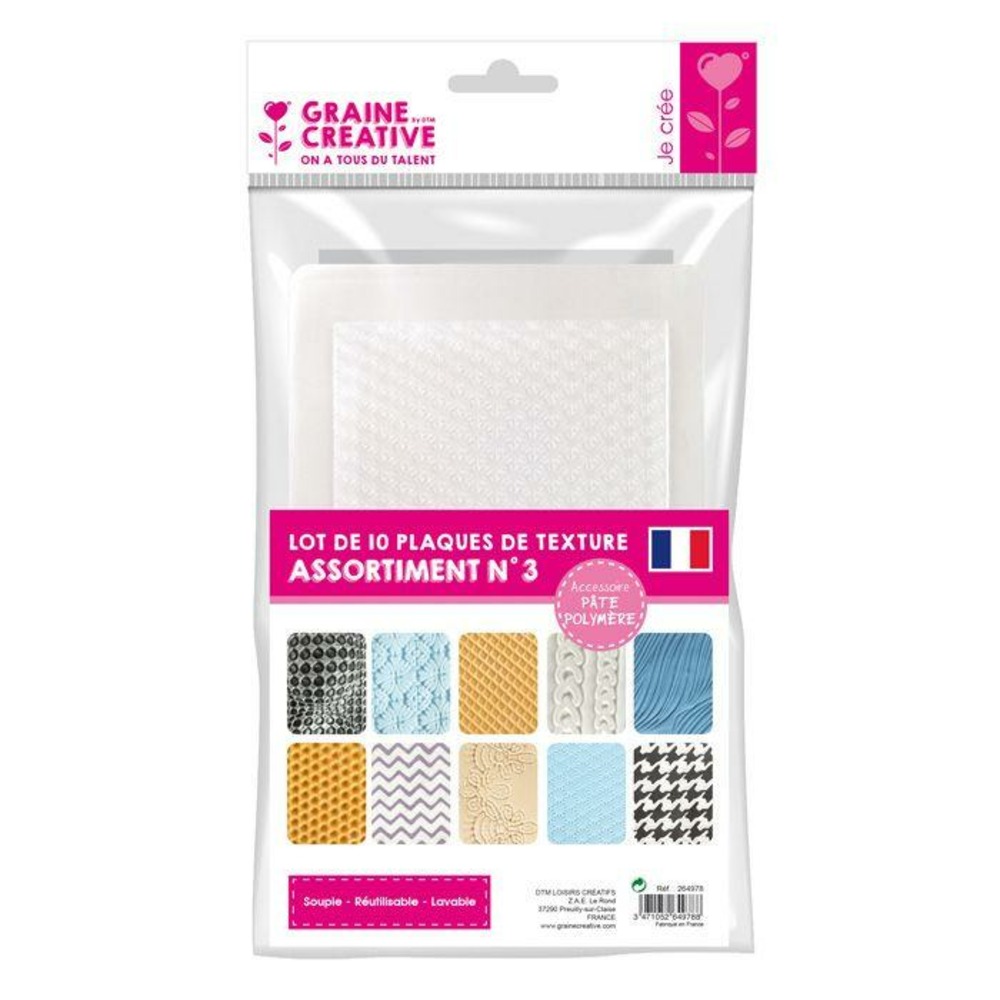 Lot 10 plaques texture pour pâte polymère