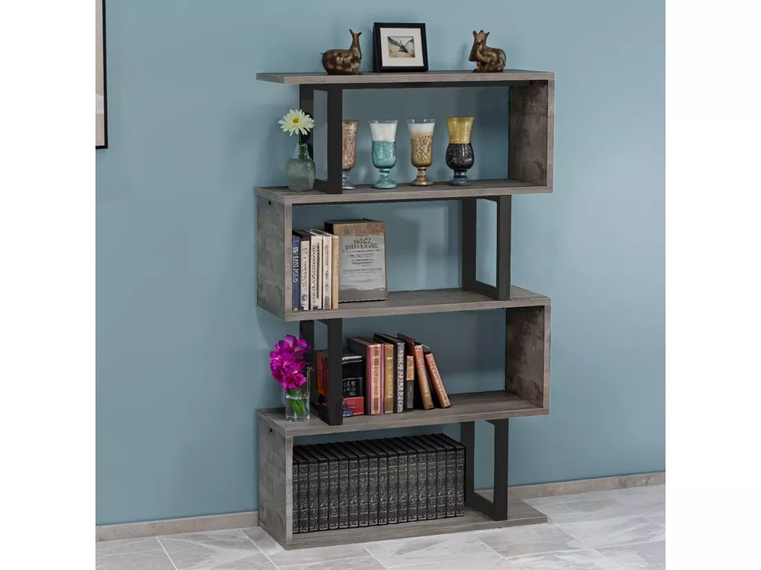 YITAHOME Bibliothèque à 5 Niveaux, Étagères pour Chambre à Coucher, Salon et Bureau, Bibliothèque en forme de S, Gris