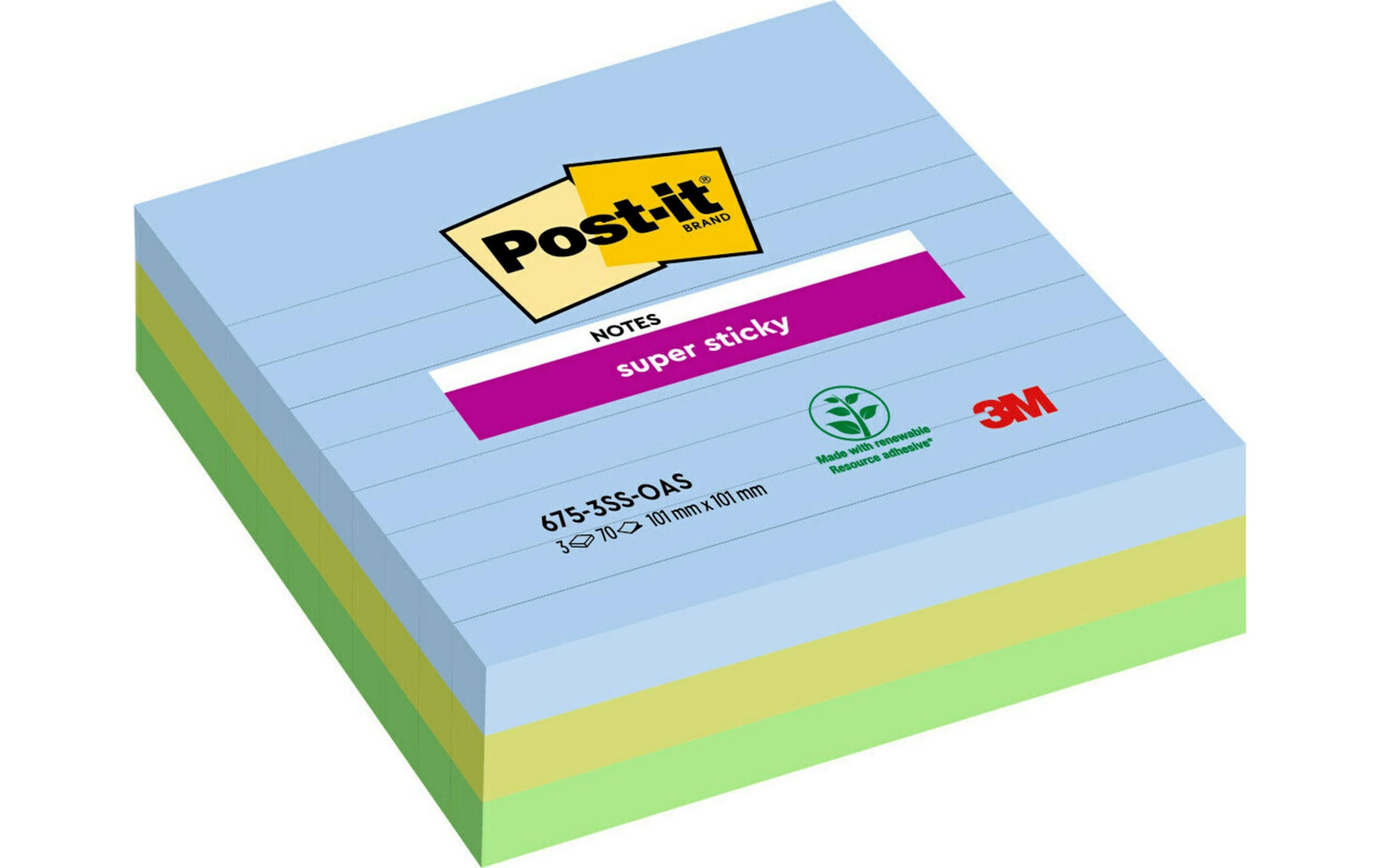 Notizzettel Super Sticky 10 x 10 cm, 3 Blöcke, liniertHaftnotizen