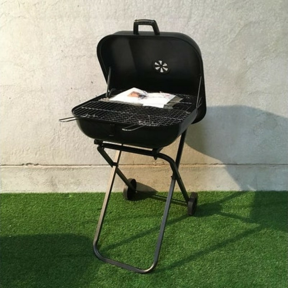 Barbecue charbon de bois valise à roues, l.53 x l.52 cm