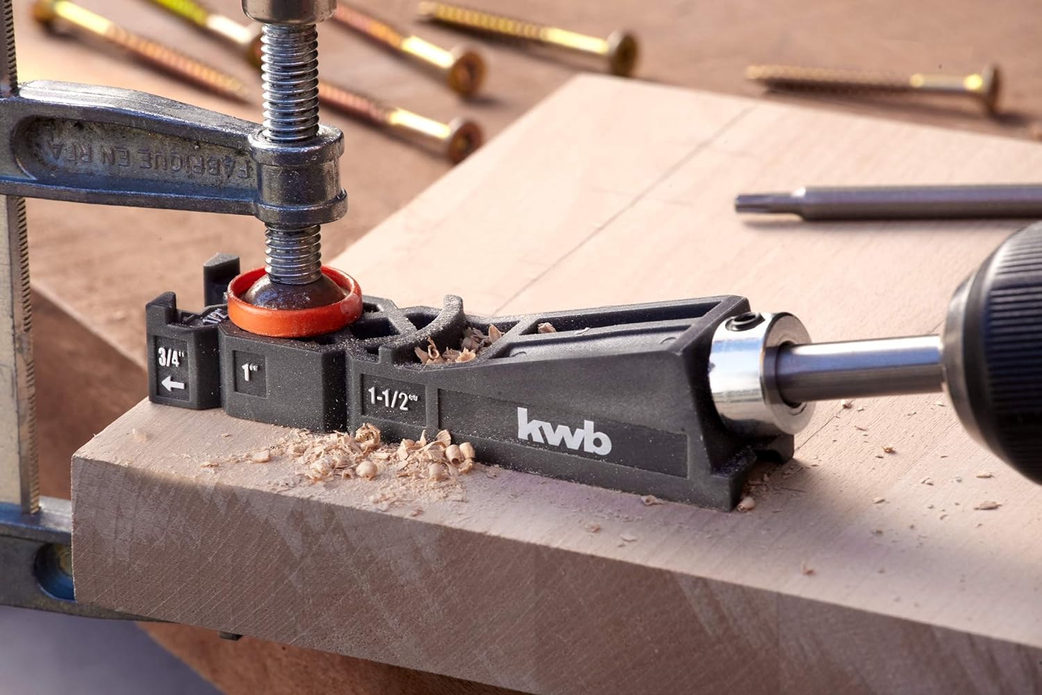 kwb pocketgatboorsjabloon/boormal incl. 9 mm boor, diepteaanslag en TX-20 boor 150 mm, 122 - 38 plaatdiktes