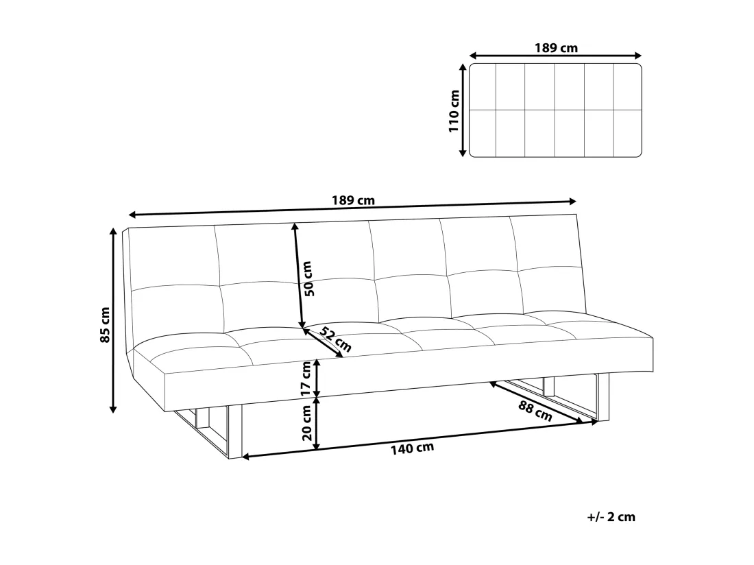 Canapé convertible 3 places en cuir PU noir DERBY PETIT