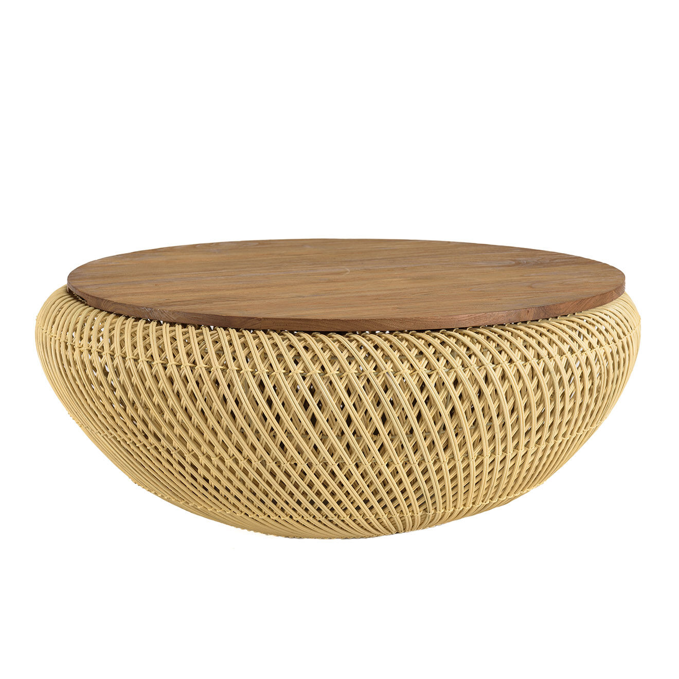 Macabane Table basse ronde en rotin beige plateau amovible Sixtine naturel - D.80x32 cm