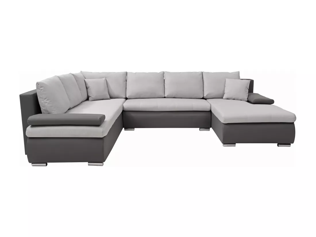 Canapé d'angle droit panoramique convertible en simili et tissu gris DAKOTA II