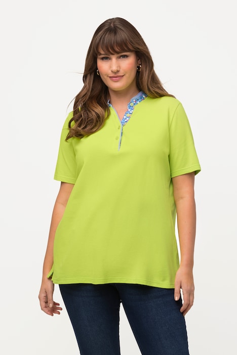 Poloshirt, Stehkragen, Blütendetails,  Classic, Halbarm