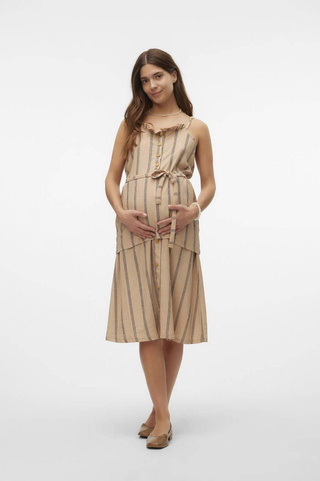 MAMALICIOUS gestreepte zwangerschapsrok MLMILA beige
