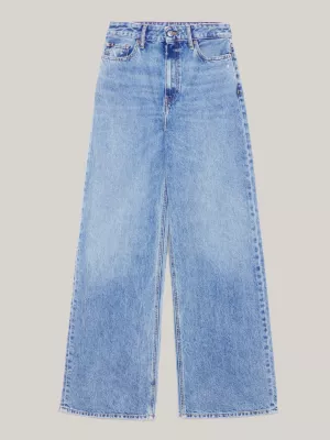 Calça jeans desbotada de cintura alta e pernas largas