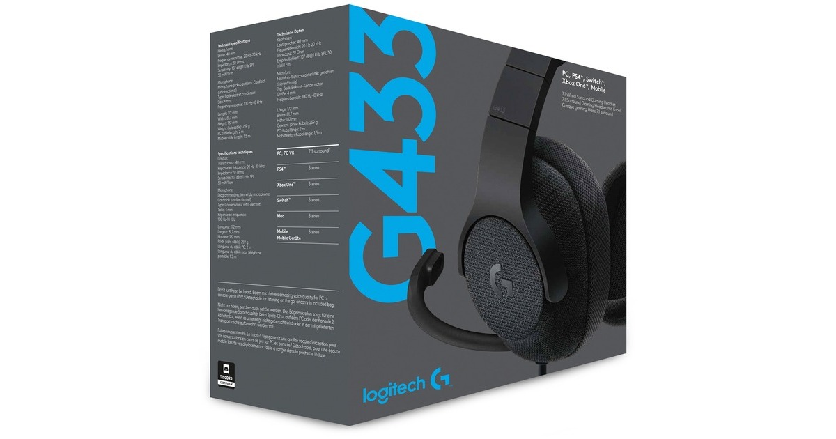 LogitechG433 7.1 Surround  over-ear gaming headset  (Zwart)