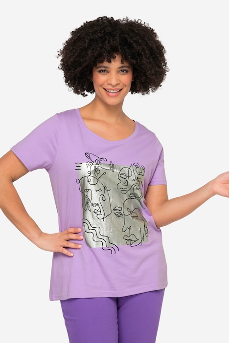 T-Shirt, Gesichter-Motiv, Rundhals, Halbarm