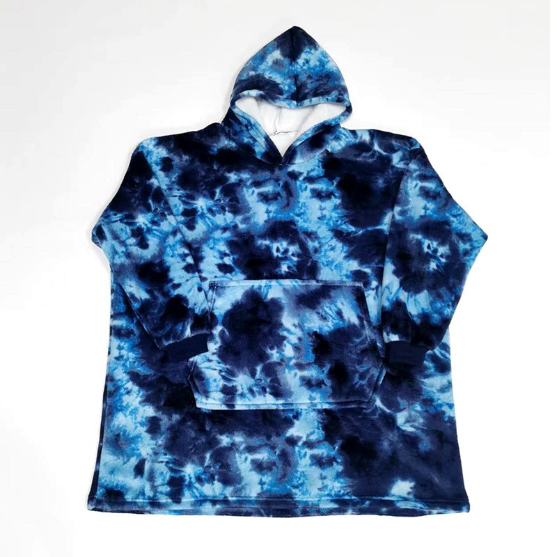 Oversized Pullover Kuschel Decken Sweater Langer Hoodie (One Size) - Blau