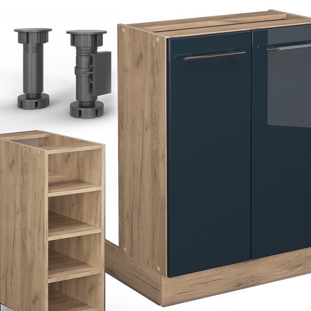 Vicco Kücheninsel Fame-Line Eiche Dunkelblau Hochglanz 90 cm geschlossen