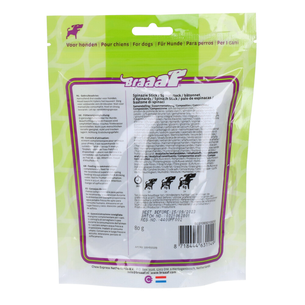 Braaaf Spinazie Sticks 12 cm80 gr