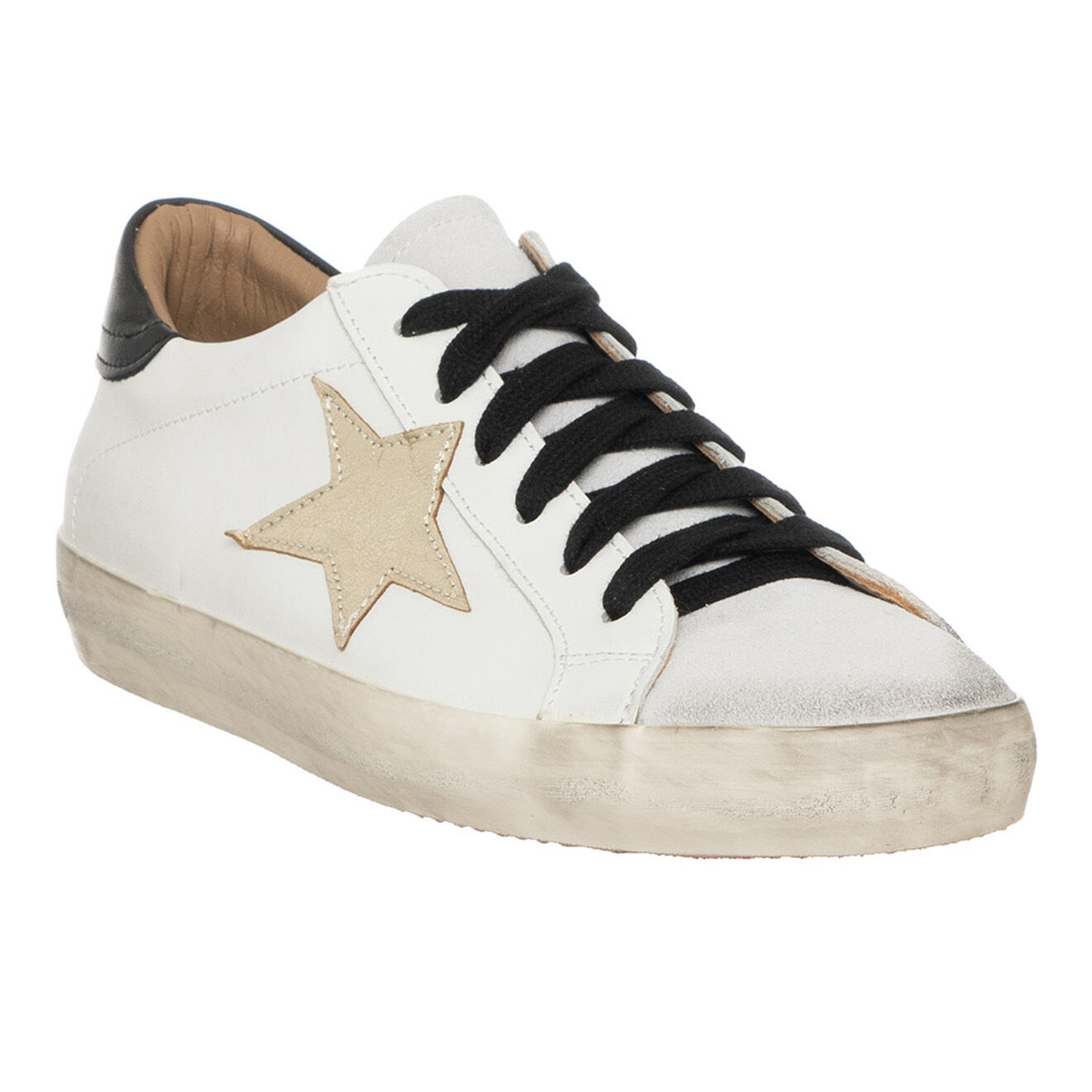 Loretta Pettinari Sneakers en Cuir Star blanc/noir/beige