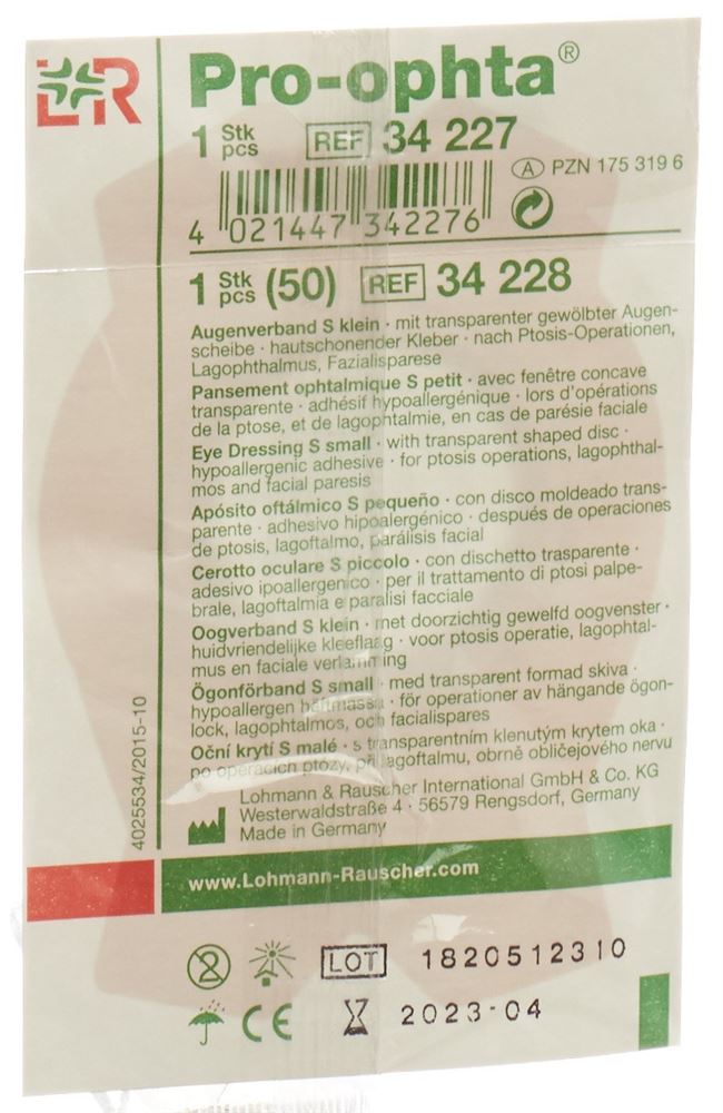 PRO OPHTA Augenverband<br>1 Stück, S, durchsichtig