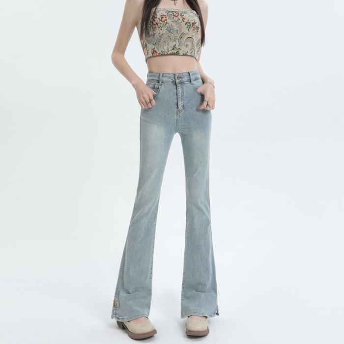 Denimot - High Rise Washed Slit Bootcut Jeans (diverse designs)