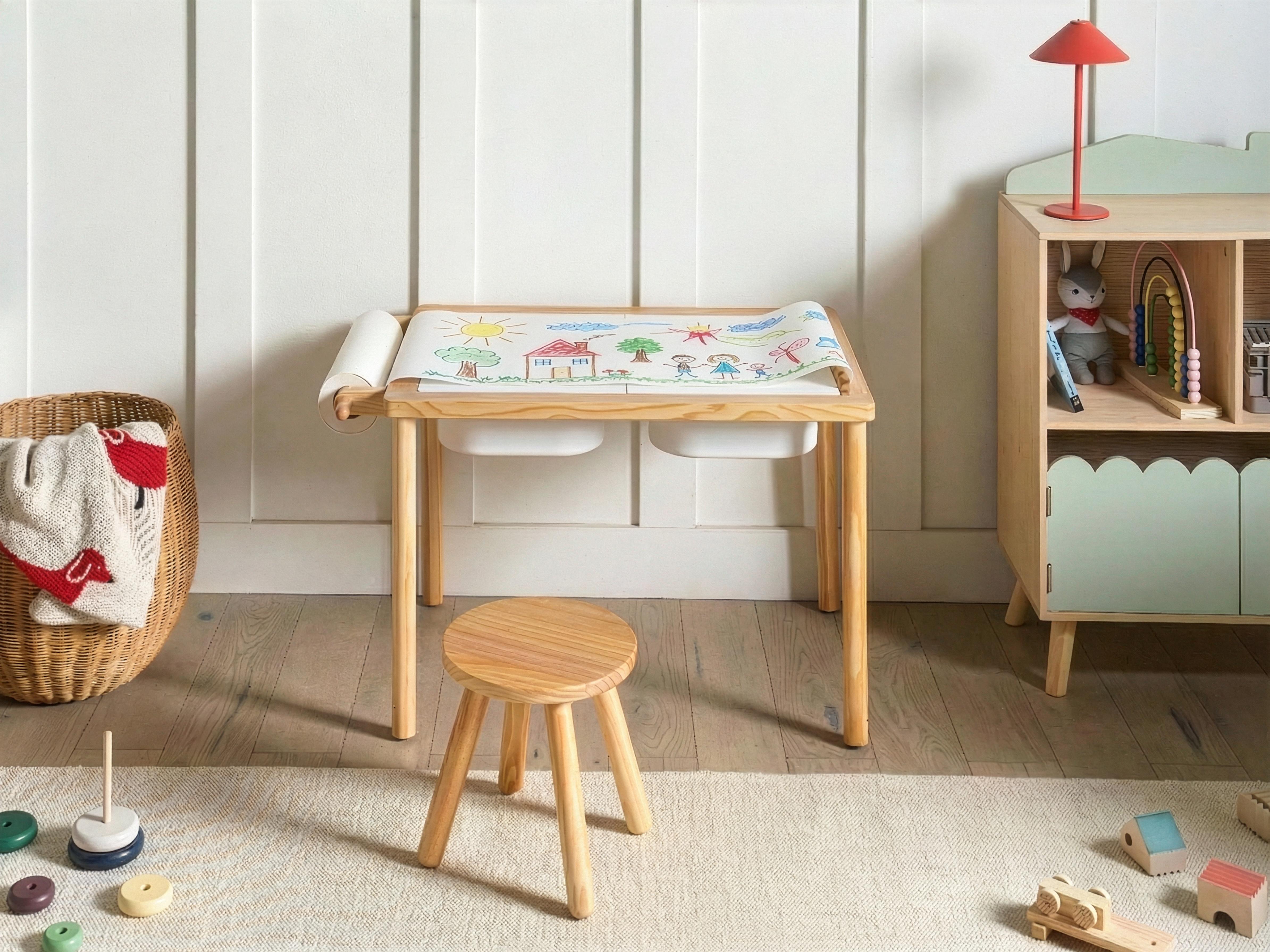 Kindertafel en stoel set KEMPSEY Lichtbruin met opbergruimte