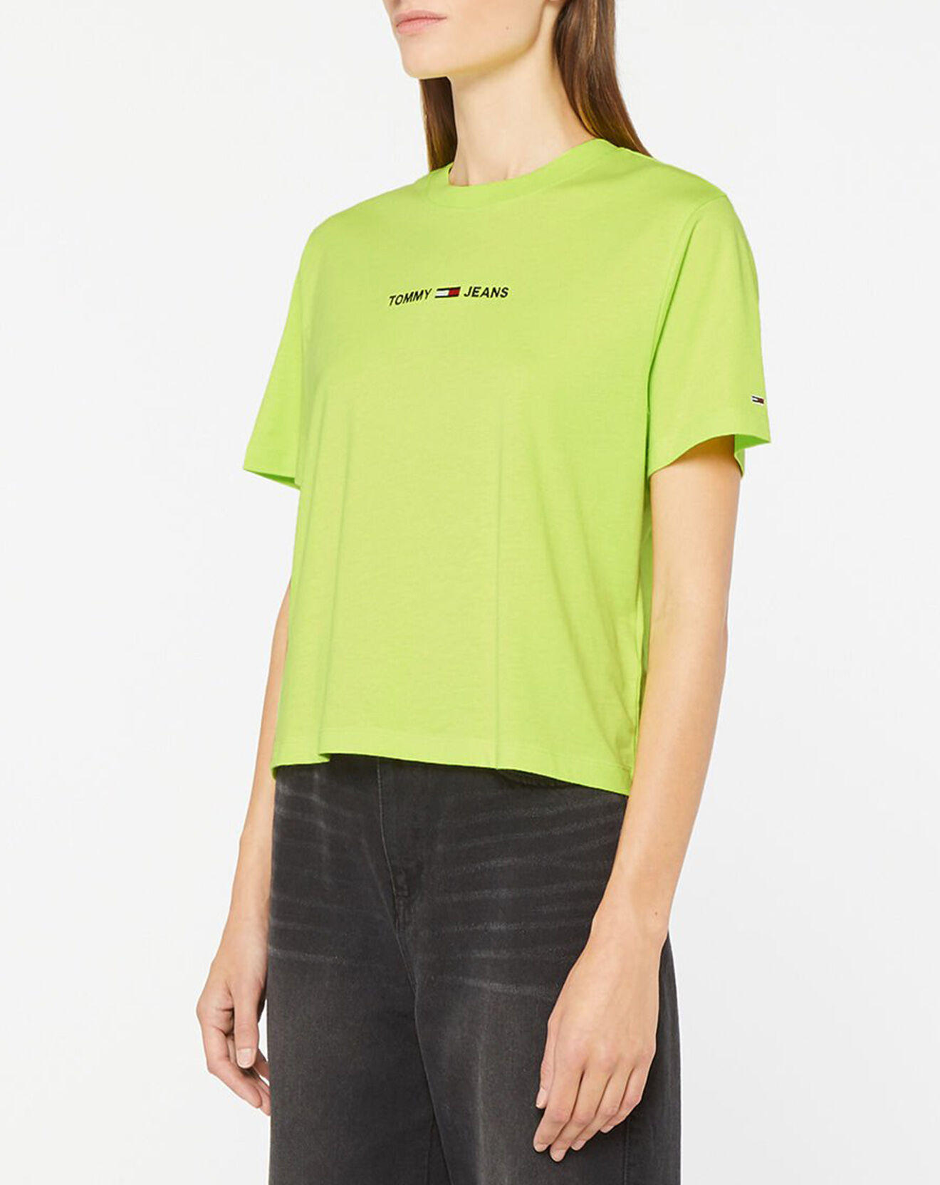 Tommy Jeans T-Shirt 100% Coton Bio Linear Logo vert fluo