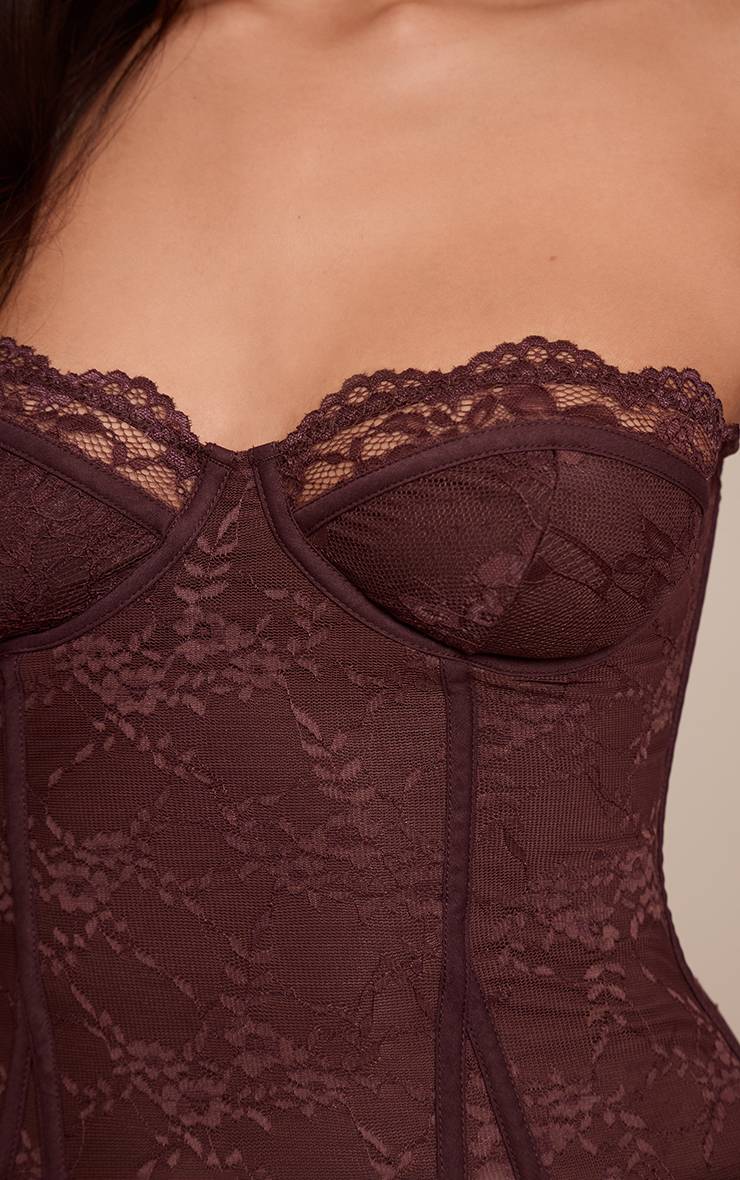 Chocolat Corset Bandeau En Dentelle Avec Détails D'agrafes Et D'œillets