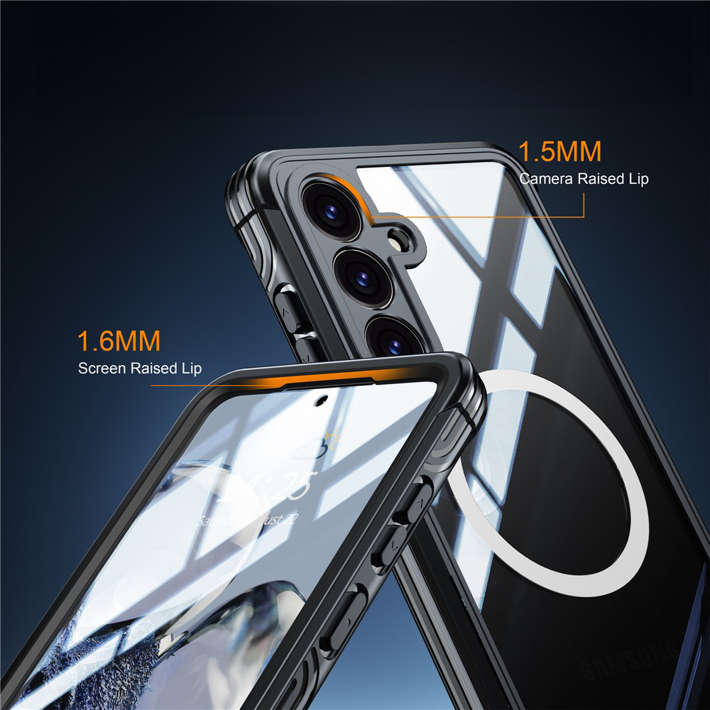 Samsung Galaxy S25 FE Magnetische Alu Schutzhülle mit Panzer Glas Backcover   Display- / Kameraglasschutz MagSafe-Modul - Lila