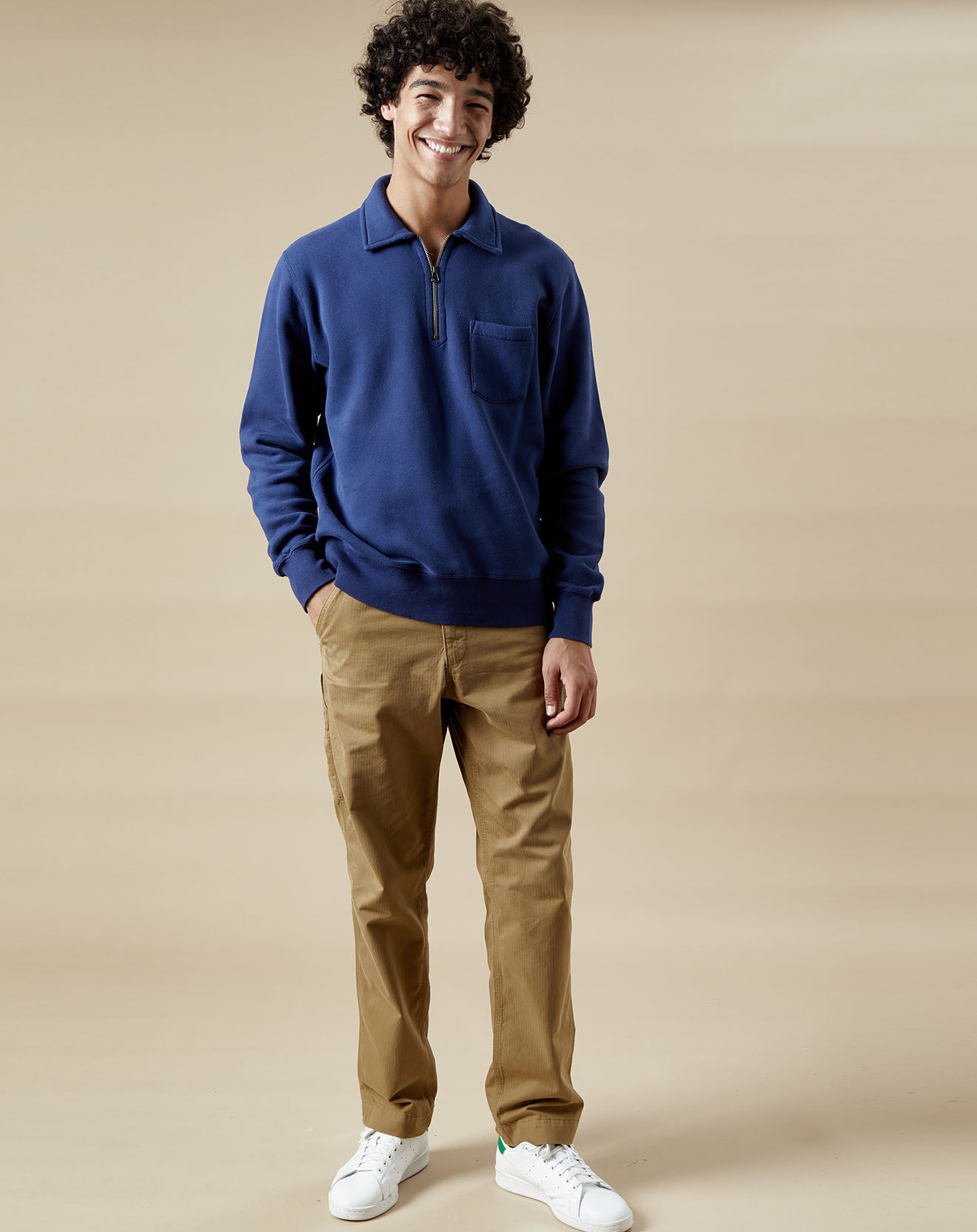 Hartford Sweat polo zipper worker bleu